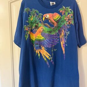 Lee Blue Tropical Parrot Tee with Multicolor Bird Print